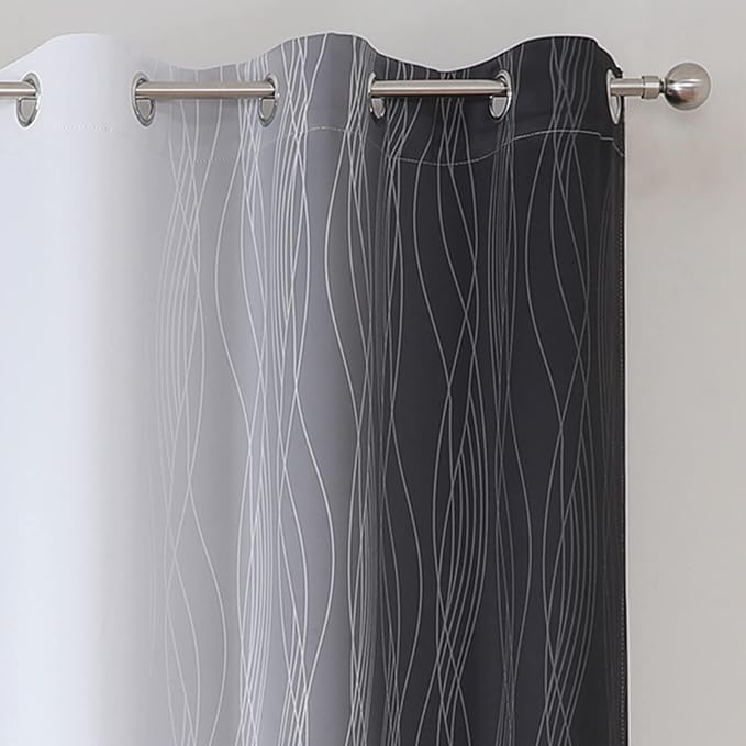 Estelar Textiler Black and Greyish White Blackout Curtains 45 Inch Length, Light Blocking Gradient Drapes for Bedroom, Thermal Insulated Grommet Ombre Curtains for Bathroom,42Wx45L,2 Panels
