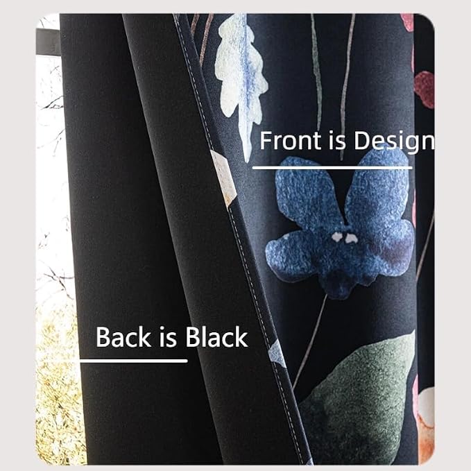 Floral Blackout Curtains 108 Inch Long 2 Panels Set Grommet Colorful Big Flower Patterned Thermal Insulated Black Out Room Darkening Thick Window Drapes for Bedroom Living Room 52 x 108 inch