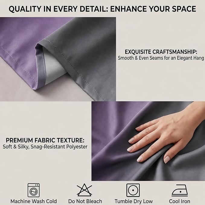 Purple and Black Curtains for Living Room 63 Inch Length Ombre Curtains 2 Panel Bedroom Black and Purple Curtains Rod Pocket Light Filtering Window Curtain Modern Gradient Drapes