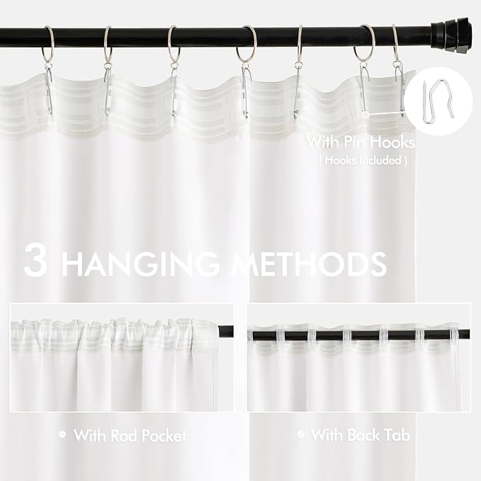 MIULEE Pure White Back Tab Blackout Curtains 108 Inch Long 2 Panels Set for Bedroom, Rod Pocket/Pinch Pleat Extra Long Thermal Insulated Living Room Darkening Pleated Light Blocking Drapes