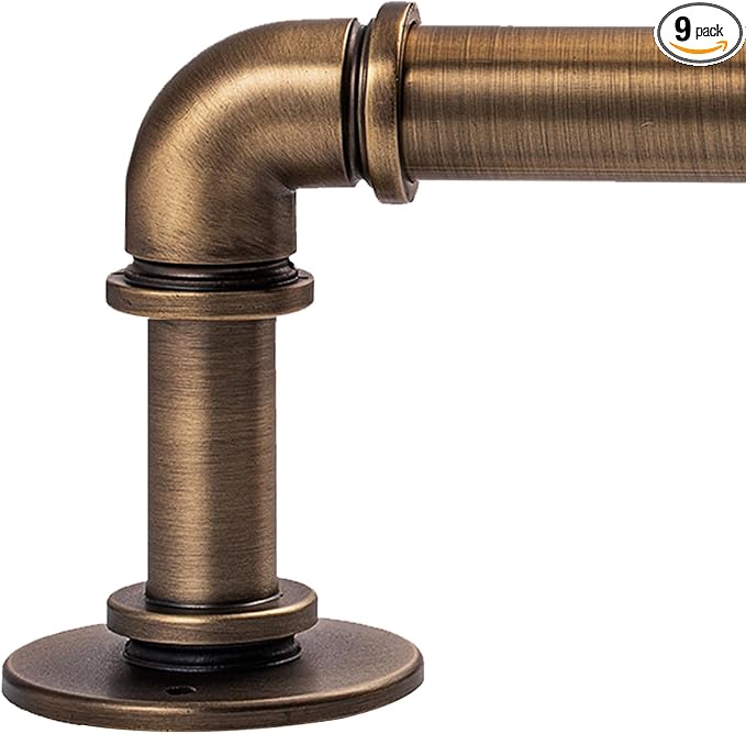 Industrial Curtain Rods 18 to 45 in,Blackout Curtain Rod,Adjustable Length,1 in Diameter Pipe,Wall or Ceiling Mounted,for Bedroom and Living Room (Antique Brass18” to 45”)