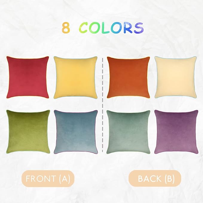 Btyrle Throw Pillow Covers 20x20 Inches Set of 4 Soft Velvet Couch Cushion Covers Modern 8-Colors Rainbow Designs for Sofa Bedroom Home Decor(Rainbow Series with Edge)