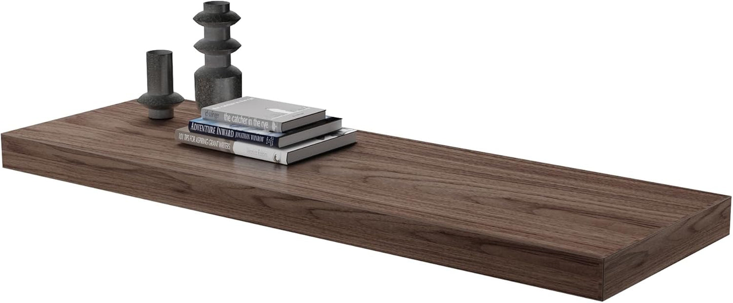 Large Floating Shelves for Wall Set of 1 Wooden Wall Shelves 36 in x 12.75 in x 2 in Room Decor Long Shelf with Invisible Wall Mount Bracket for Bedroom Kitchen Living Room Walnut