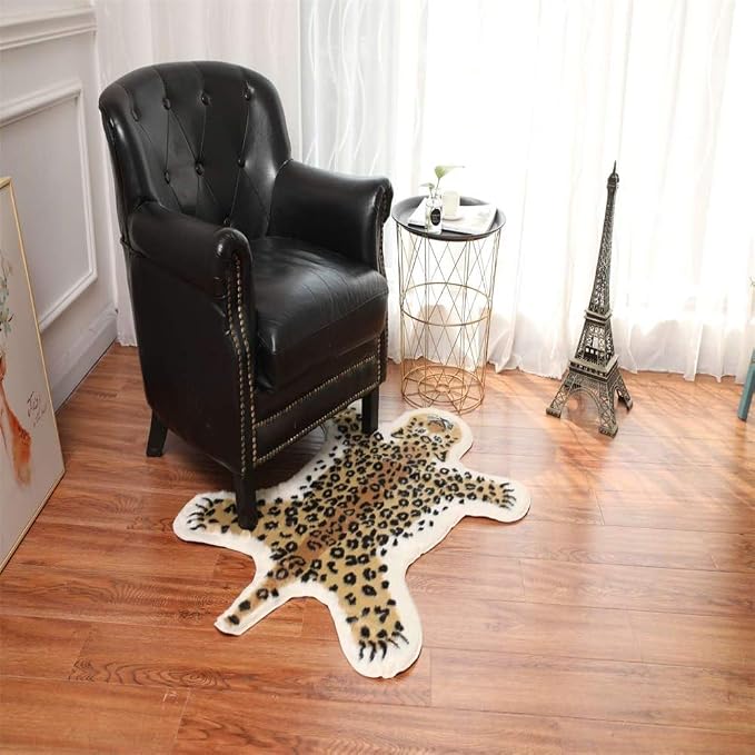 Leopard Print Rug Faux Fur Cowhide Skin Rug Animal Printed Area Rug Carpet for Decorating Kids Room, Under Coffee Table, Cowboy-Themed Nursery, Jungle Themed Room, Playroom