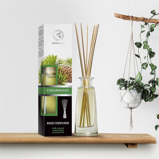 Cedarwood Reed Diffuser 3.4 Fl Oz - Scented Reed Diffuser Gift Set - Best for Aromatherapy - Home - Room Air Fresheners - Cedarwood Essential Oil - by Aromatika