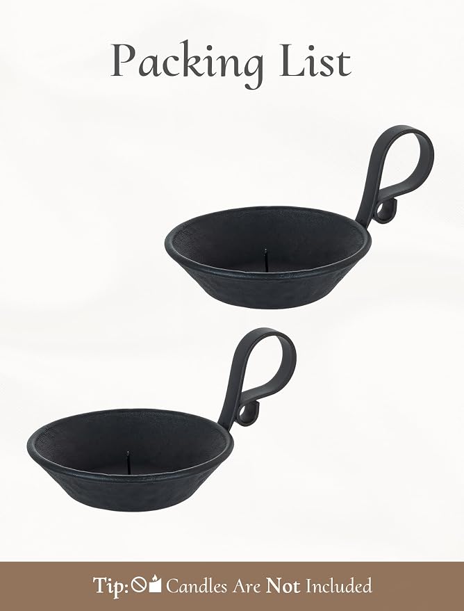 Iron Pillar Candle Holder: Vintage Black Candle Plate with Handle | Heavy Cast Iron, With Safety Spike for 3.3" Pillar, Gothic Decorative Stand for Halloween, Dining Table, Christmas, Set of 1