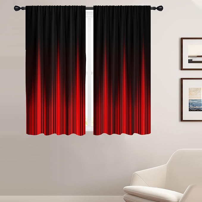 Coxila Red and Black Window Curtains for Bedroom 42 x 63 Inch Thermal Insulated Blackout Ombre Abstract Anime Goth Gothic Funky Cool Spooky Home Bedroom Living Room Treatment Set of 2 Panels Drapes