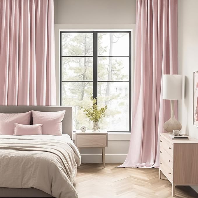 MIULEE Light Pink Back Tab Blackout Curtains 72 Inch Length 2 Panels Set for Living Room Bedroom Privacy, Rod Pocket/Pinch Pleat Thermal Insulated Room Darkening Pleated Light Blocking Drapes