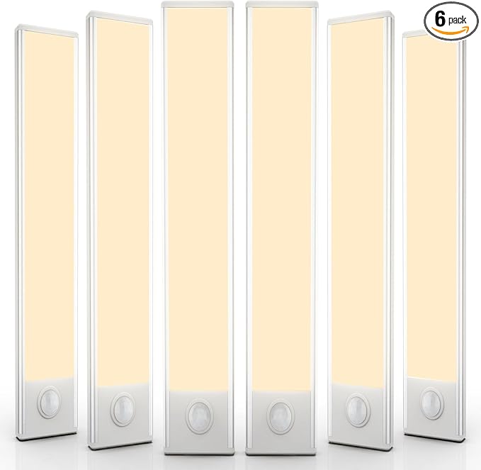 6 Pack Under Cabinet Lights Wireless, 68 LED Motion Sensor Light Indoor Rechargeable Magnetic Closet Lights Battery Operated, Under Counter Lights for Kitchen, Wardrobe, Stairs, Warm Light