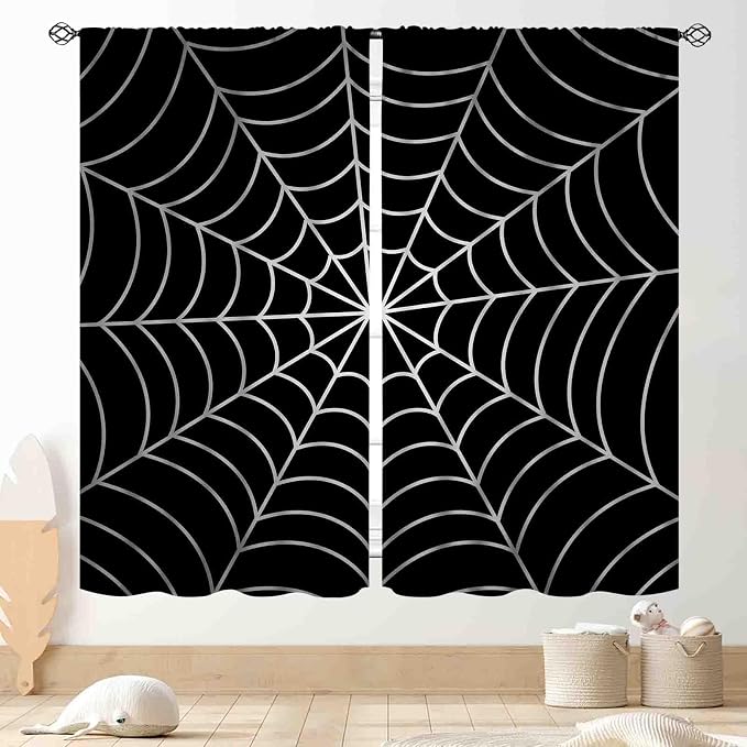 Super Hero Spider Curtains, Black Superhero Spider Web Boys Curtains for Kids Baby Room Living Room Bedroom Nursery Playroom Blackout Drapes 2 Panel Sets, 42"x63" Inch