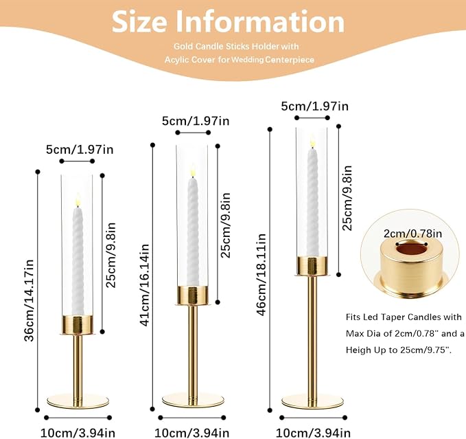 12PCS Acrylic Candle Holder for Table Centerpiece,Metal Candelabra Centerpieces with Acrylic lampshade for Wedding Party Easter candelabros para centros de mesa