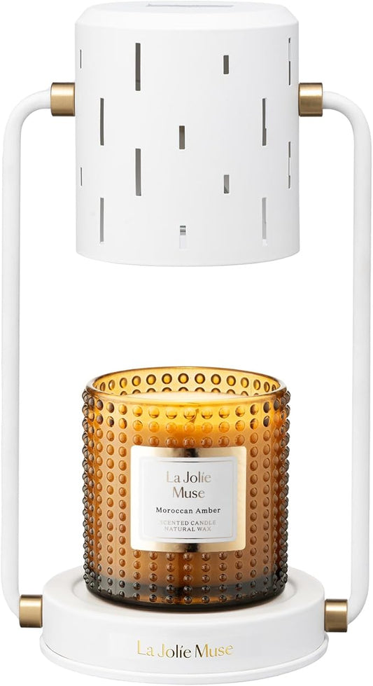 LA JOLIE MUSE Candle Warmer Lamp with Timer, Dimmable, Electric Candle Melter, Compatible with Small & Large Candles, 2 Bulbs Included