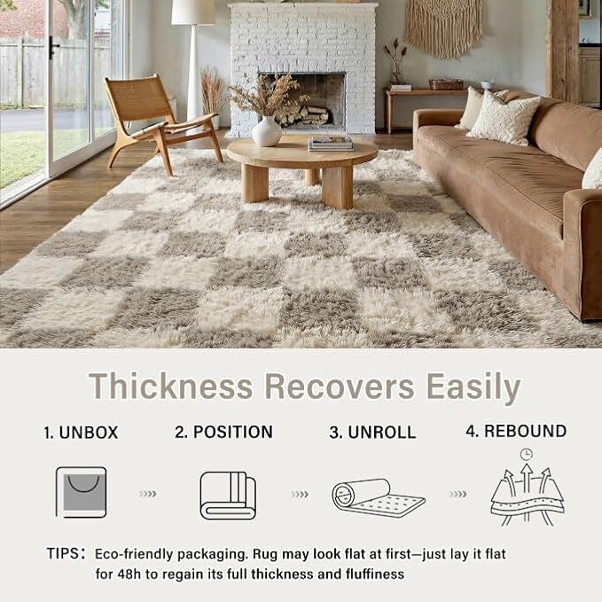 PureCozy Modern Rug 6x9 for Living Room, Grey Shag Rug Washable Non-Slip Large Area Rug Super Soft Indoor Fuzzy Carpet Fluffy Rugs for Bedroom Home Aesthetic Decor