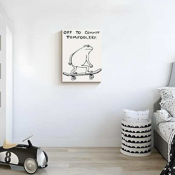Funny Frog Wall Art Funky Skateboard Frog Prints for Wall Decor 16x24 Inch | Cool Posters, Unique Paintings for Kids Room, Minimalist Funny Animal Artwork - Teen Boy Walls