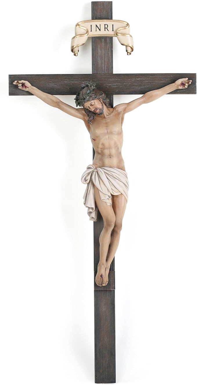 BC Catholic Crucifix Wall Cross 16" H Jesus Christ Cross for Wall | Wall Crucifix Back to School Blessing Catholic Gifts Religious Home Decor Renaissance Sculpture Handpainted by Buildclassic