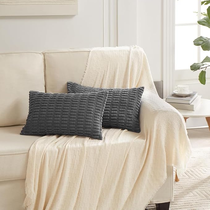 Fancy Homi 4 Packs Decorative Throw Pillow Covers for Living Room Couch Bed, Modern Farmhouse Boho Home Décor Accent Cushion Case, 20" x 12", Dark Gray
