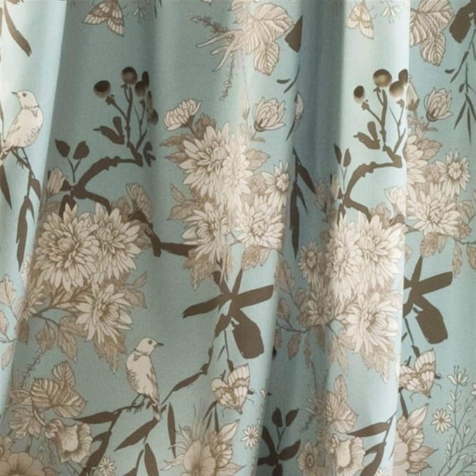Lush Decor Botanical Garden Curtains Floral Bird Print Light Filtering Window Panel Drapes Set for Living, Dining, Bedroom (Pair), Blue, 52"W x 95L"