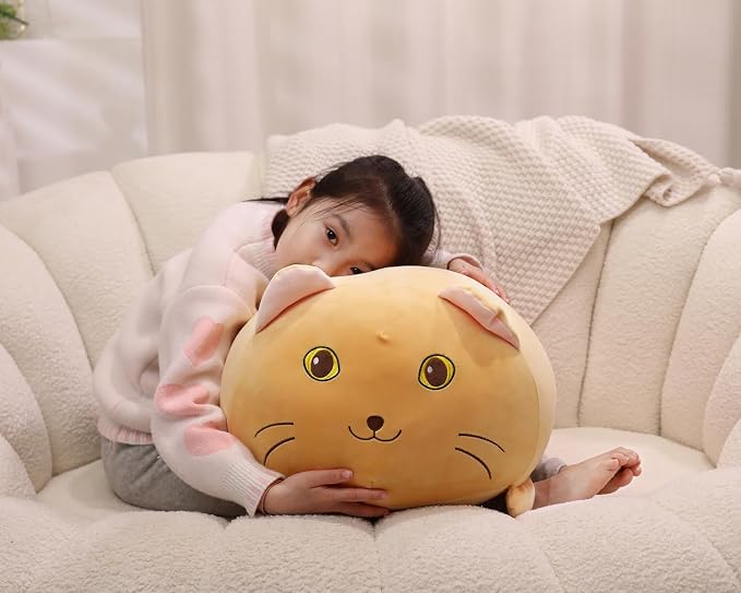 YESGIRL 20 inch Super Soft Cat Plush Pillow, Adorable Stuffed Animal Toy, Chubby Kawaii Cat Plushie for Boys Girls, Cute Room Decor Fat Animals Pillow, Kids Gifts for Birthday,Valentine,Christmas