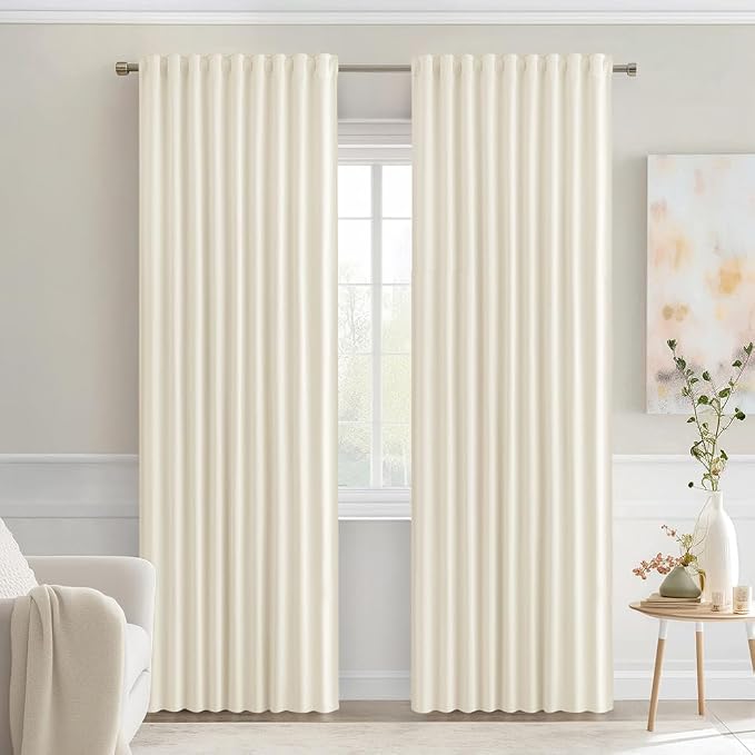 MIULEE Birch Back Tab Blackout Curtains 90 Inches Long 2 Panels Set for Living Room Bedroom Privacy, Rod Pocket/Pinch Pleat Thermal Insulated Room Darkening Pleated Light Blocking Drapes