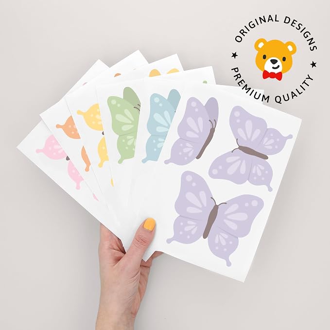 Teddylabels - Rainbow Butterflies - Easy-to-Apply & Removable Wall Stickers: Transform Your Toddlers Bedroom with Durable, Vibrant Peel-and-Stick Wall Decor – Stickers for Kids
