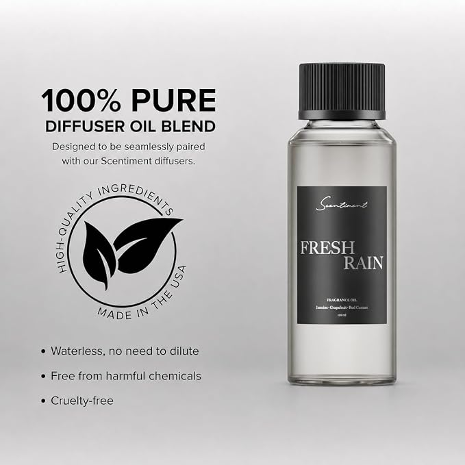 Scentiment Fresh Rain Diffuser Oil - Premium Hotel Scent with Notes of Jasmine, Grapefruit and Red Currant Home Scent, Hotel Fragrance Oil Diffuser Refill - 4.06 fl oz (120 mL)