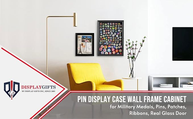 Large 19 X 14 Pin Display Case Medal Shadow Box with 98% UV Protection for Military Medals, Beach Tags, Jewelry Pins, Pin Gift, Insignia Ribbons, Pin Collectibles Cherry Finish