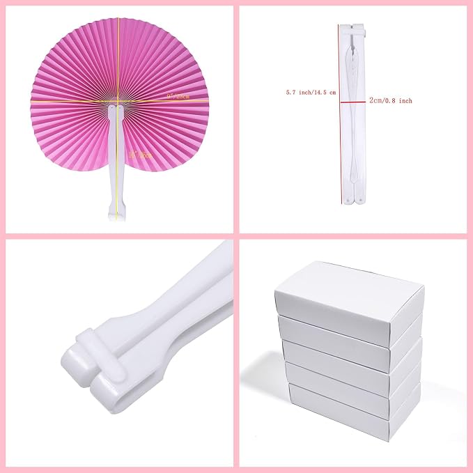 20 Pieces Pink Round Paper Fans | Foldable Handheld Fans for Women,Folding Hand Fans for Wedding,Bridal Guest,Church,Party Favors,Dancing,Birthday,DIY