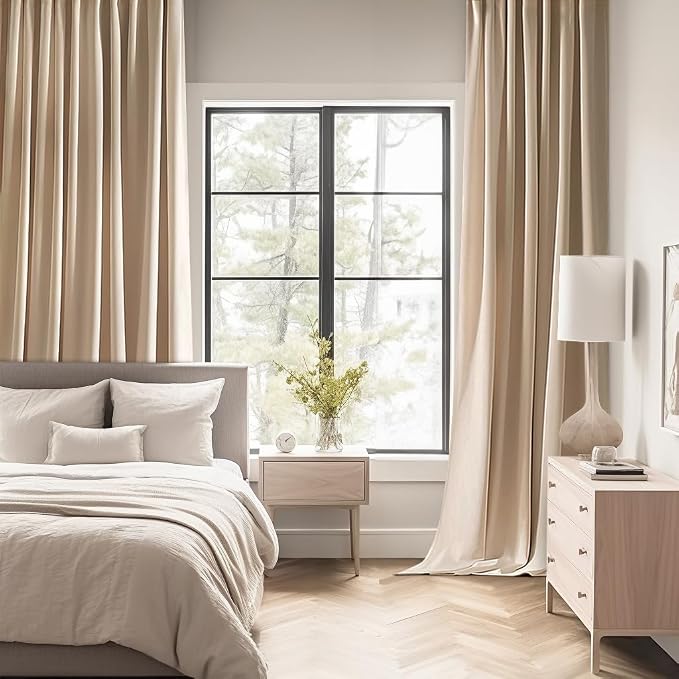 MIULEE Back Tab Beige Curtains 96 Inch Long 2 Panels Set for Living Room Bedroom, Cream Rod Pocket/Pinch Pleated Light Blocking Thermal Insulated Room Darkening Floor to Ceiling Blackout Drapes