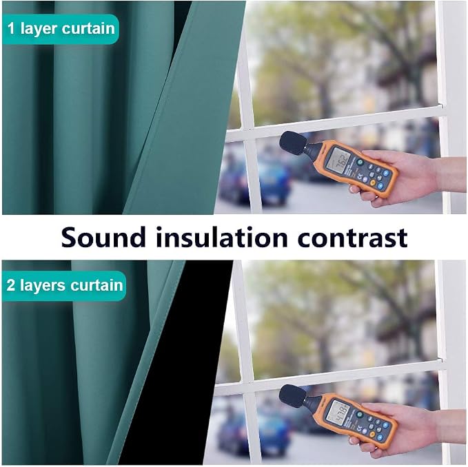NICETOWN 100% Blackout Short Curtains with Black Liners, 2 Panels, 37" W by 40" L, Sea Teal, Solid Thermal Insulated Full Blackout 2-Layer Lined Drapes, Energy Efficiency Window Draperies for Bedroom