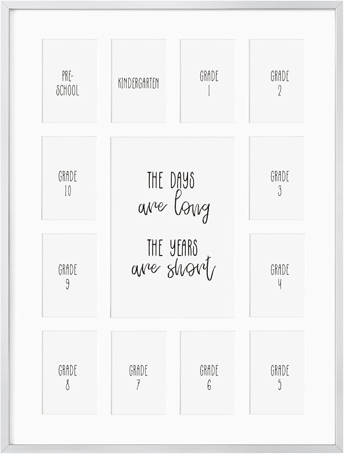 12x16 School Picture Frame K-12, Collage Frame for School Years, Silver | Sleek Silver K-12 Frame with 13 Openings: One 5x7 & Twelve 2.5x3.5 for Pre-K to 12th Grade | Wall Kit Included