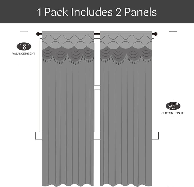 Petrichor Elegant Curtains with Gold Silver Threads 2 Panels Set - Luxury Window Treatment Attached Valance, Sheer Backing, and 2 Tie Backs for Bedroom and Living Room, 54x95 inches, Navy