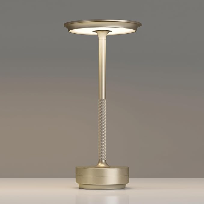 TBBGA 1 Pack Rechargeable Table Lamps Cordless, Portable 5000mAh Outdoor Table Light, 3 Color Stepless Dimming LED Table Lamp with Memory Function, for Home/Dinner/Patio/Restaurant.(Champagne Gold)
