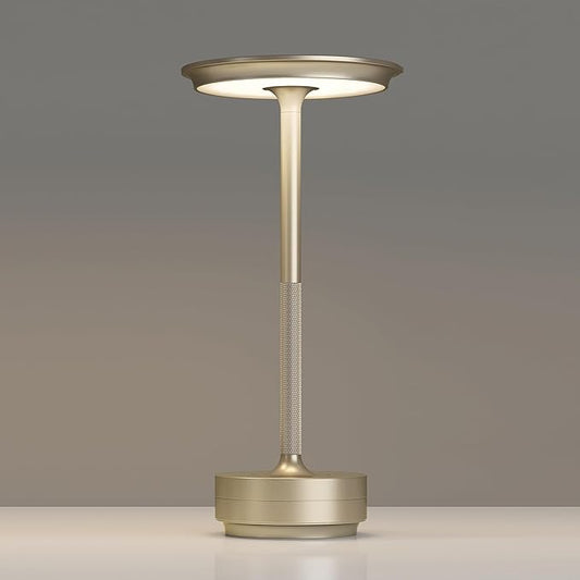 TBBGA 1 Pack Rechargeable Table Lamps Cordless, Portable 5000mAh Outdoor Table Light, 3 Color Stepless Dimming LED Table Lamp with Memory Function, for Home/Dinner/Patio/Restaurant.(Champagne Gold)