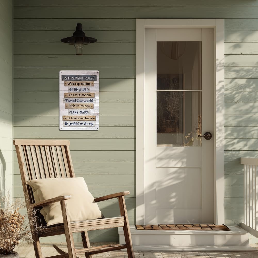 Heuhuww Retirement Gifts,Vintage Retirement Rules Metal Sign for Party Home Room Decorations Retiree Gift Ideas 12"x8"(H21)