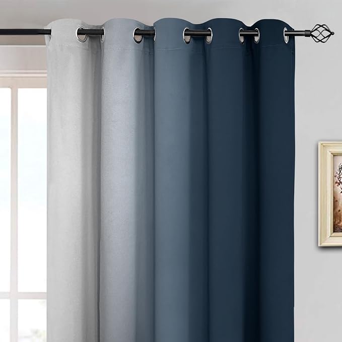 Yakamok Ombre Curtains Navy Blue and Greyish White for Living Room,62Wx84L | Room Darkening Curtains 84,Thermal Insulated Gradient Color Drape,Light Blocking Grommet Window Curtains for Bedroom,2 Panels