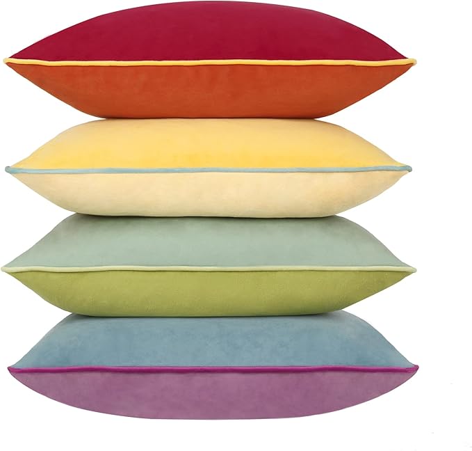 Btyrle Throw Pillow Covers 20x20 Inches Set of 4 Soft Velvet Couch Cushion Covers Modern 8-Colors Rainbow Designs for Sofa Bedroom Home Decor(Rainbow Series with Edge)