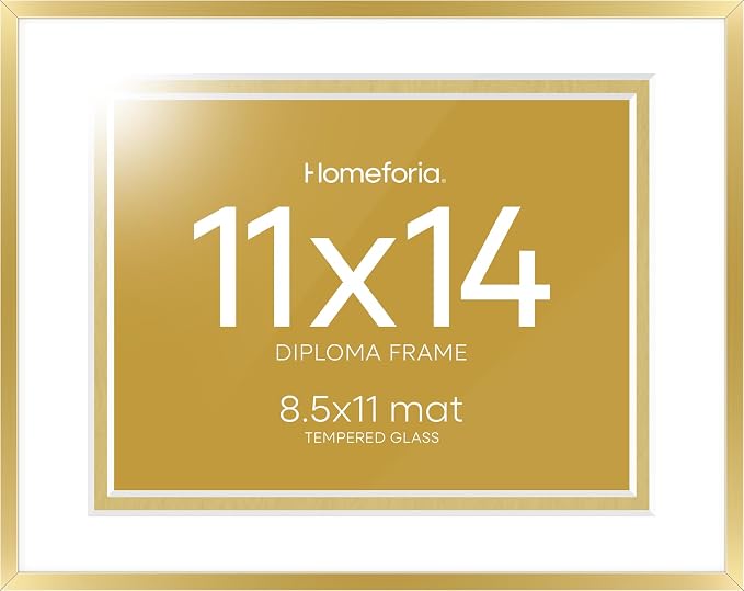 Homeforia 11x14 Diploma Frame Gold, High End Metal 11 x 14 Certificate Frames with Mat 8.5 x 11 inch, 14x11 Document Frame Matted to 8.5x11, Gold Award Degree Frame, Tempered Glass, Wall Kit, Set of 3