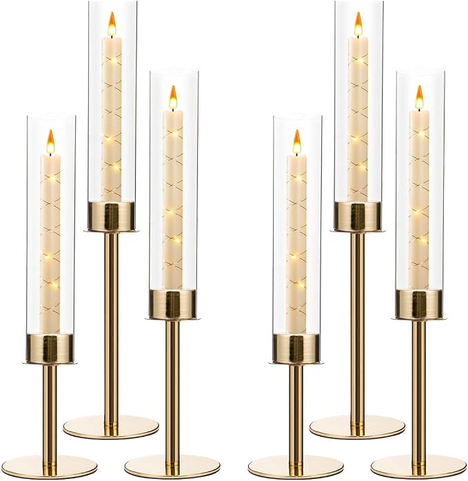 6PCS Acrylic Candle Holder for Table Centerpiece | Metal Tall Candle Holder with Acrylic lampshade for Wedding,Party, Birthday Decorations (Gold)