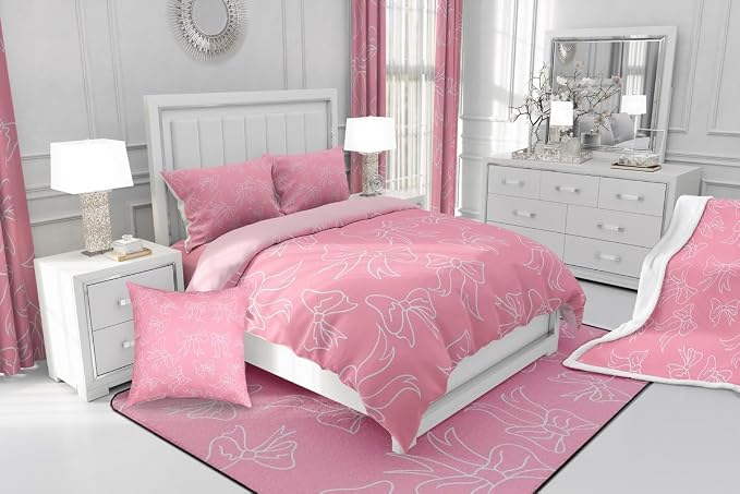Feelyou Cute Bowknot Room Darkening Blackout Curtain Boys Girls (2 Panels, 52 x 63 Inch) Pink Girls Bow Curtains for Bedroom Living Room Bow Blackout Curtains Kawaii Window Treatments