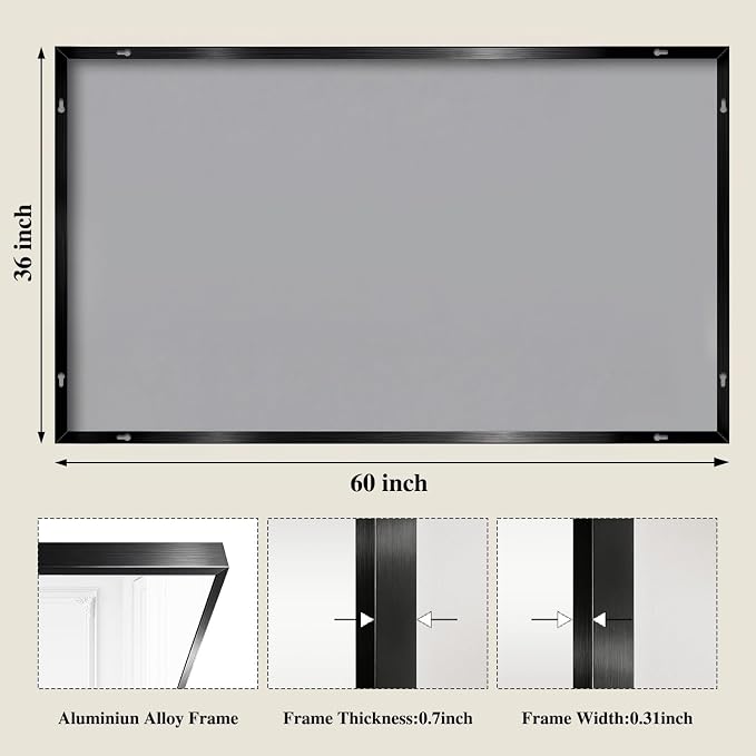 Koonmi Black Mirrors for Wall, 36x60 Inch Bathroom Mirror, Rectangular Wall Mirror for Living Room Bedroom Bathroom, Hangs Horizontally or Vertically