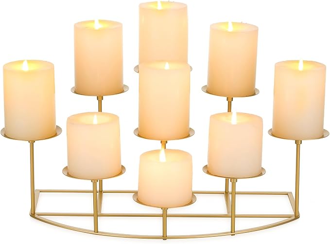 Candeldo Candle Holder for Inside Fireplace, Gold Metal Candelabra | Mantle Decor, Floor Candelabras, Table Centerpiece, Candle Stand for Pillar