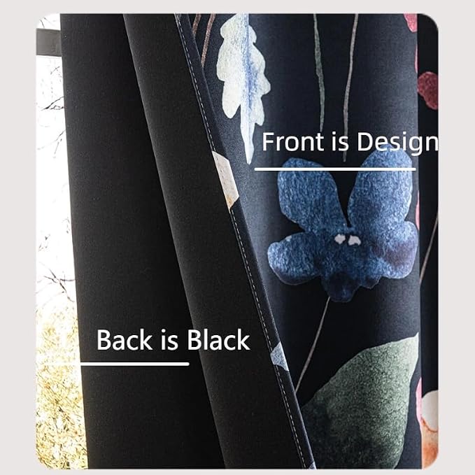Floral Blackout Curtains 84 inch length 2 Panels Set Rustic Vintage Flowers Botanical Leaf Print Patterned Black Out Curtains Thermal Insulated Darkening Window Drapes for Bedroom Living Room 52x84 in