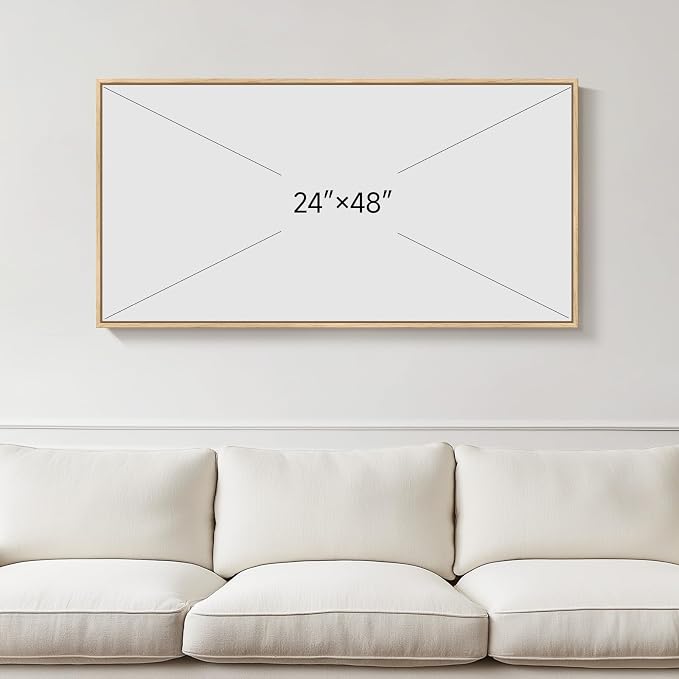 Framed Neutral Coastal Beach Wall Art for Living Room, Large Boho Ocean Canvas Artworks for Walls, Horizontal Abstract Minimalist Coastal Art Print for Bedroom Kitchen Office Wall Decor, 24x48 Inch