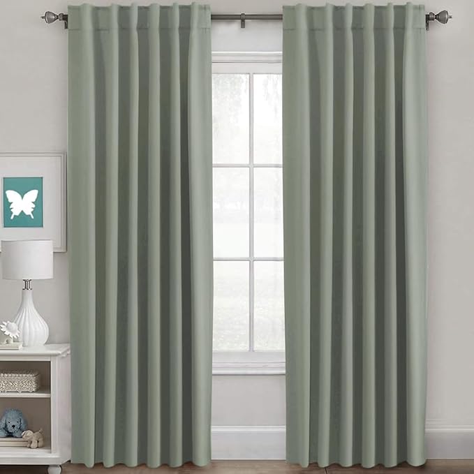 H.VERSAILTEX Blackout Curtains Thermal Insulated Window Treatment Panels Room Darkening Blackout Drapes for Living Room Back Tab/Rod Pocket Bedroom Draperies (2 Panels, Sea Grass, 52 x 84 Inch)