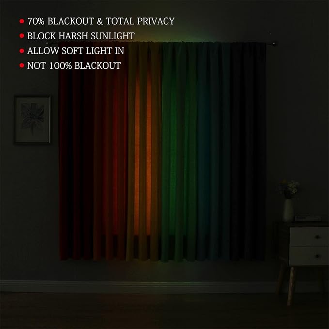 THOOO 6 Panel Blackout Rainbow Curtains for Bedroom & Living Room - 63 Inch Length, Room Darkening, Rod Pocket, Colorful Drapes in Red, Orange, Yellow, Green, Blue, Purple