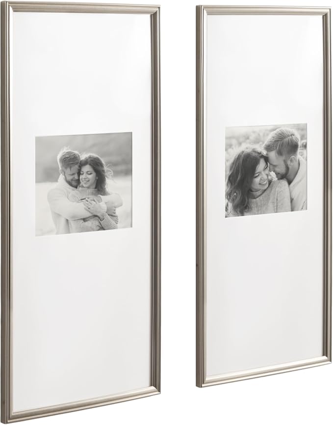Kate and Laurel Adlynn Rectangular Panel Picture Frame Set of 2, 14 x 30 matted to 8 x 10, Silver, Modern Two-Piece Photo Frame Set for Gallery Wall Decor in Living Room Wall Display