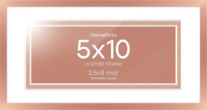 Homeforia 5x10 Rose Gold Business License Frame, High End Metal 5 x 10 Document Certificate Frame with Mat 4x9, 10x5 Cosmetology License Frames for Wall or Tabletop, Tempered Glass, Wall Kit, Set of 2