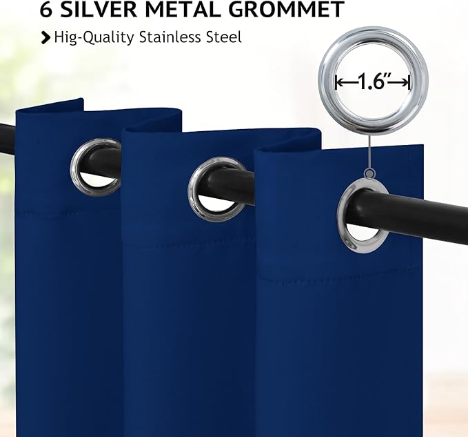 COSVIYA Grommet Blackout Room Darkening Royal Blue Curtains 72 inch Length 2 Panels,Thick Polyester Light Blocking Insulated Thermal Window Drapes for Bedroom/Living Room,38x72 inches