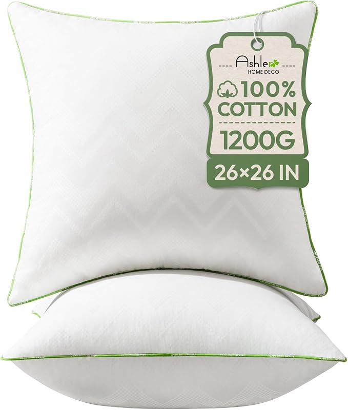 Ashler 26x26 Pillows Insert (Set of 2) - Throw Pillow Inserts with 100% Cotton Cover - 26 Inch Euro Pillows Sofa Stuffer Pillow Inserts -Decorative White Couch Pillow