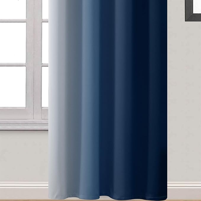 Yakamok Ombre Curtains Blue and Greyish White for Living Room,52Wx90L | Room Darkening Curtains 90,Thermal Insulated Gradient Color Drape,Light Blocking Grommet Window Curtains for Bedroom,2 Panels